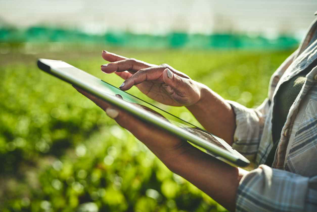 Shot of an unrecognisable woman using a digital tablet while working on a farm