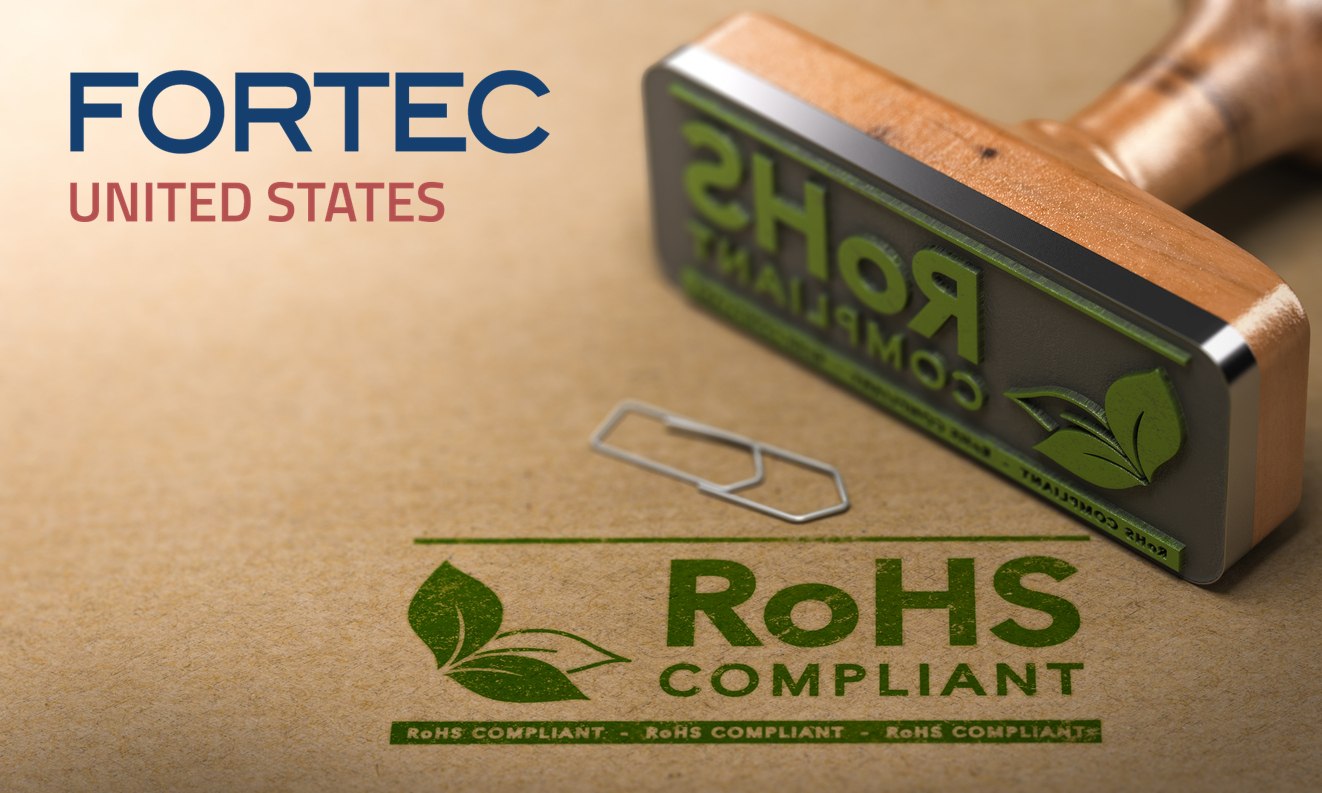 RoHS Compliant stamp on kraft paper with the FORTEC US logo